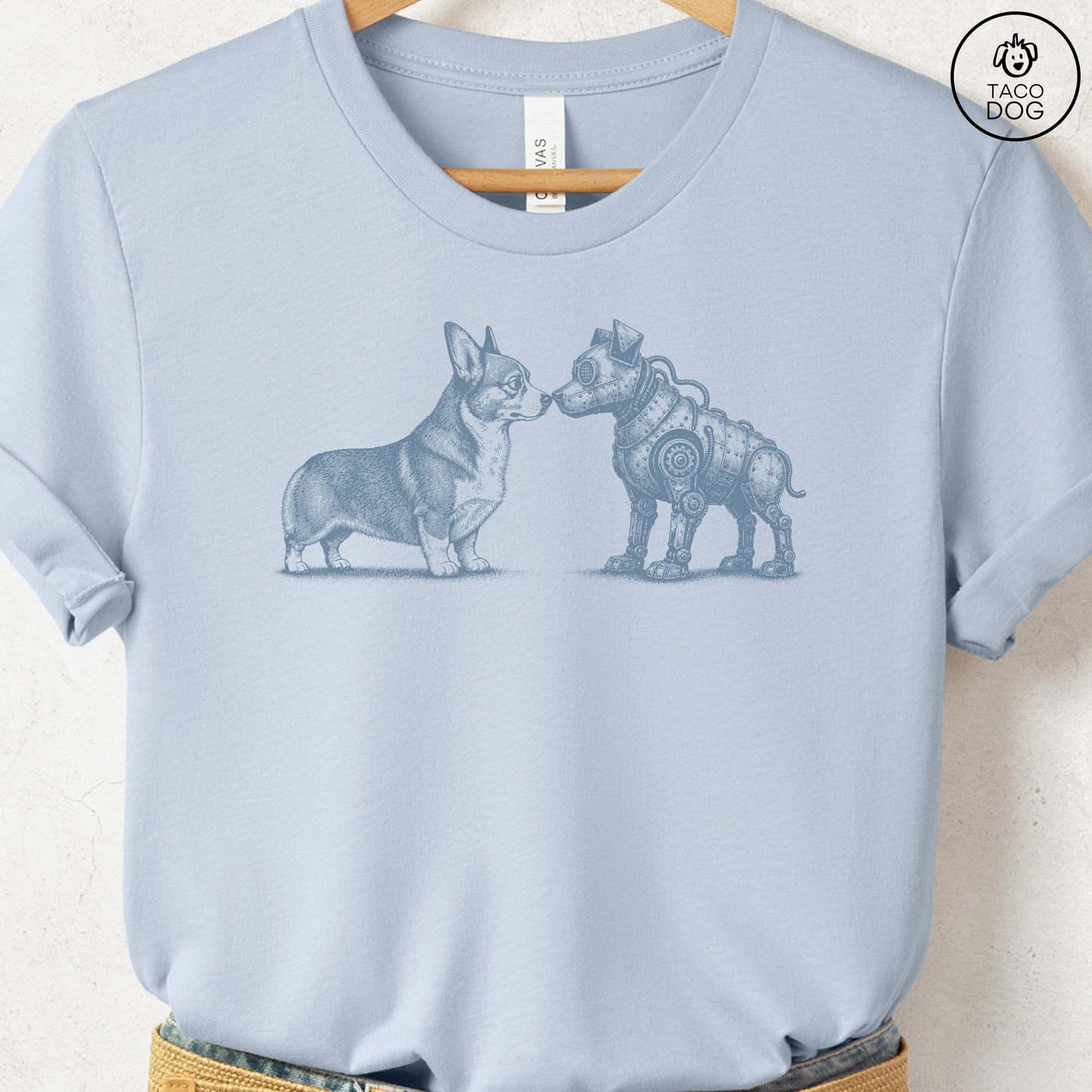 Corgi Robot Dog T-Shirt Light Blue S Taco-Dog
