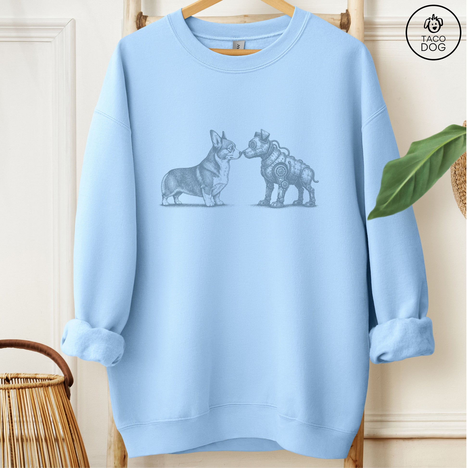 Corgi Robot Dog Sweatshirt Light Blue M Taco-Dog