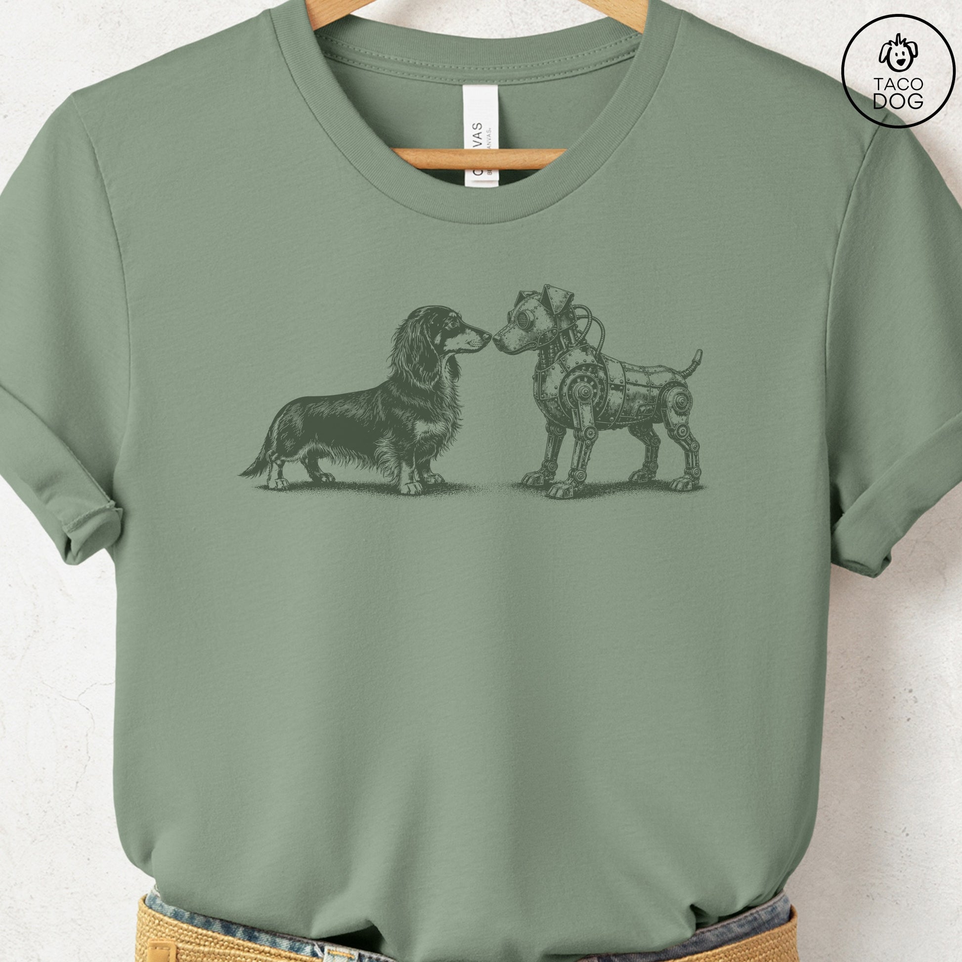 Dachshund Robot Dog T-Shirt Sage S Taco-Dog