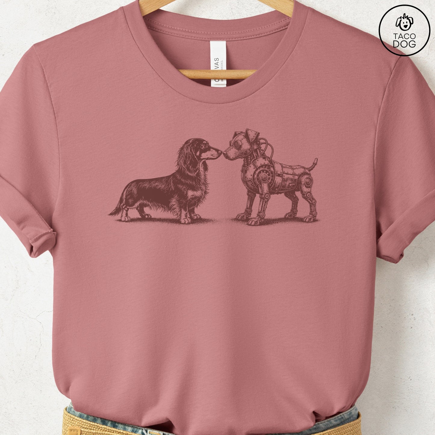 Dachshund Robot Dog T-Shirt Heather Mauve S Taco-Dog