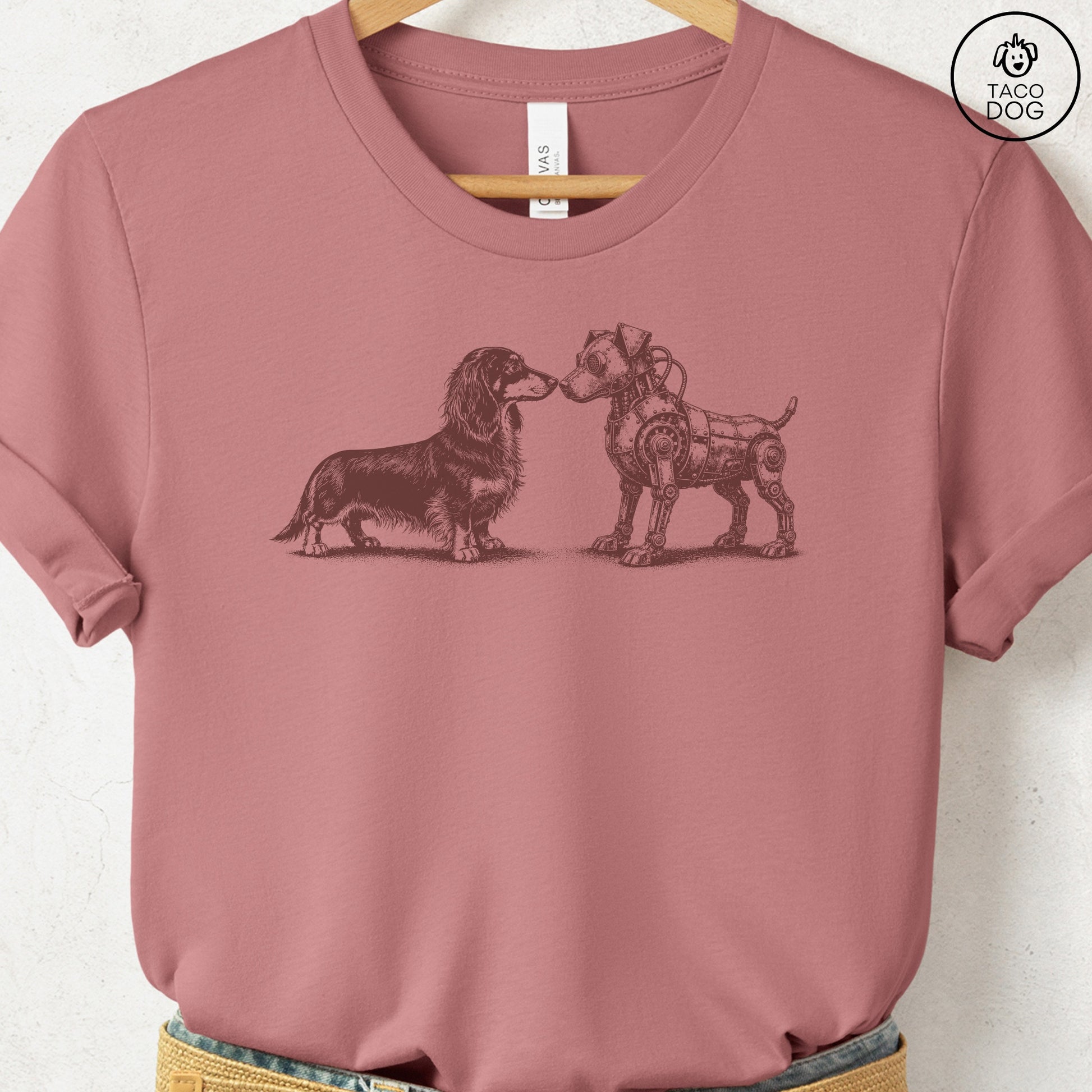 Dachshund Robot Dog T-Shirt Heather Mauve S Taco-Dog