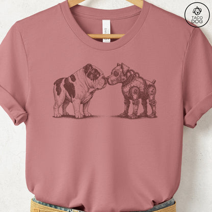 English Bulldog Robot Dog T-Shirt Heather Mauve XS Taco-Dog