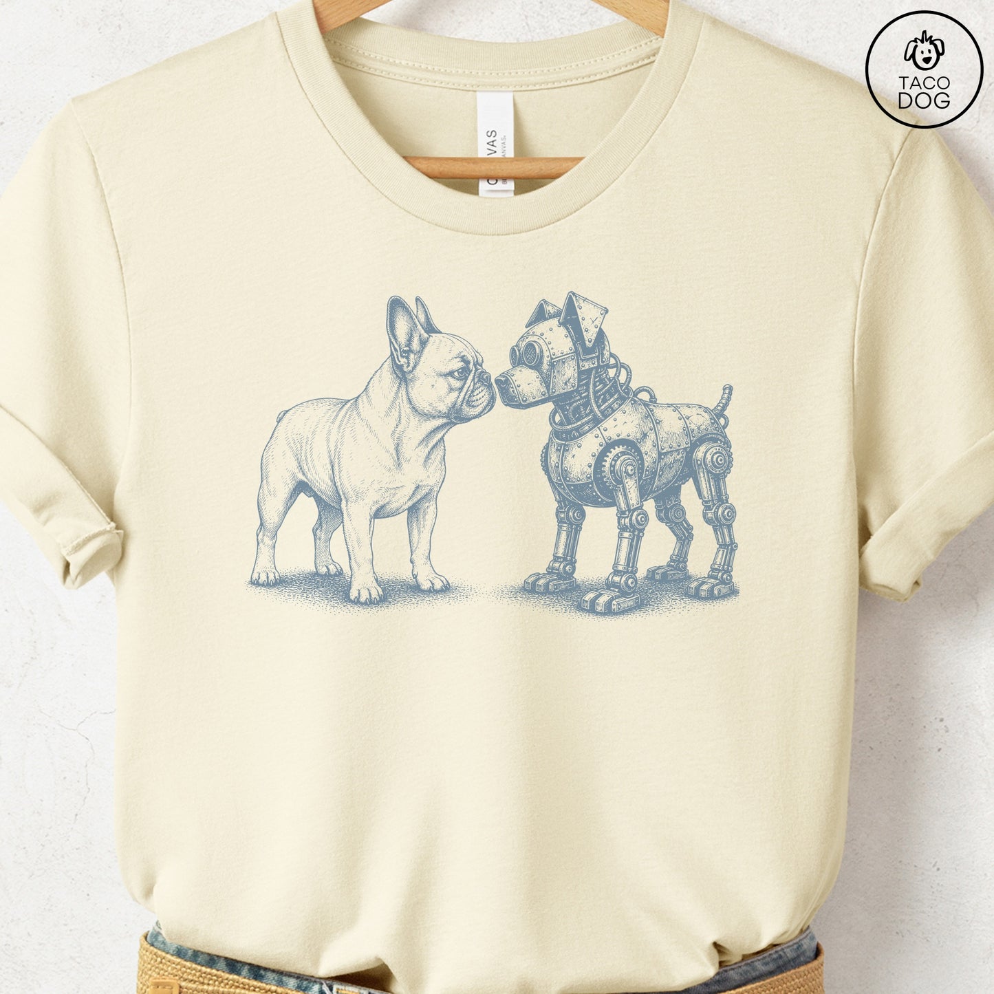 French Bulldog Frenchie Robot Dog T-Shirt Natural S Taco-Dog