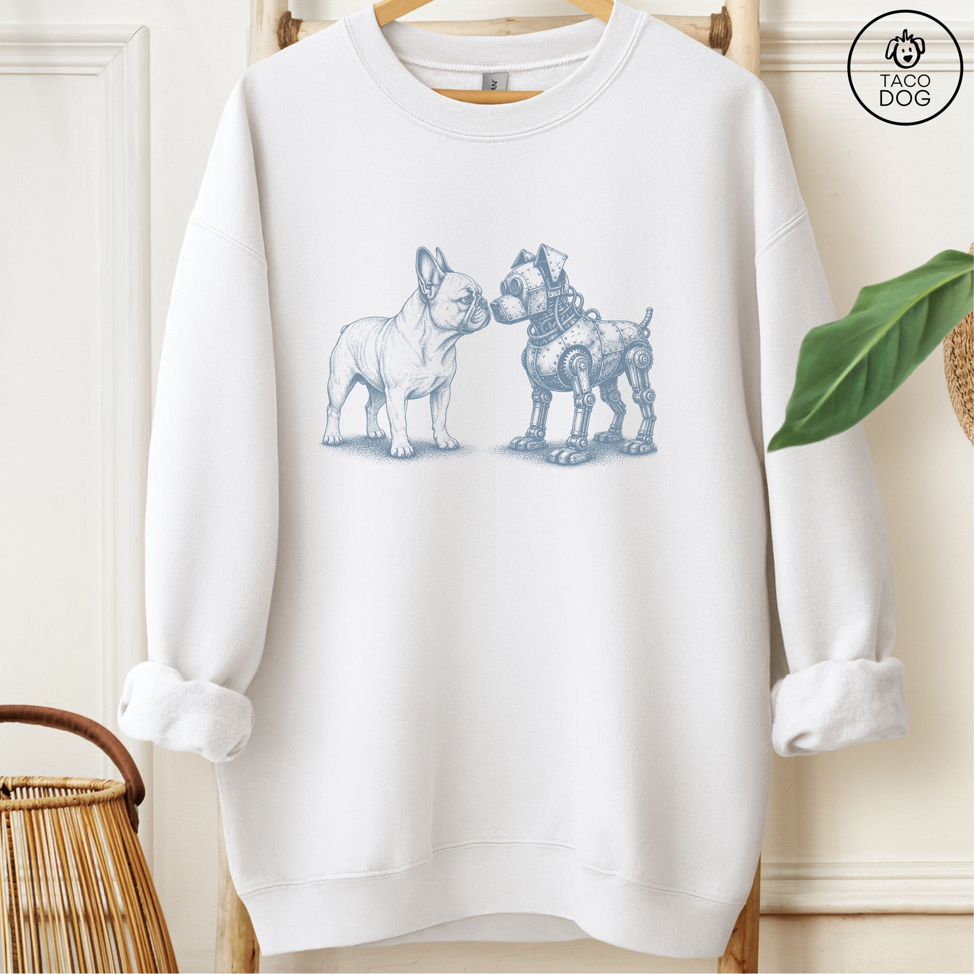 French Bulldog Frenchie Robot Dog Sweatshirt White M Taco-Dog