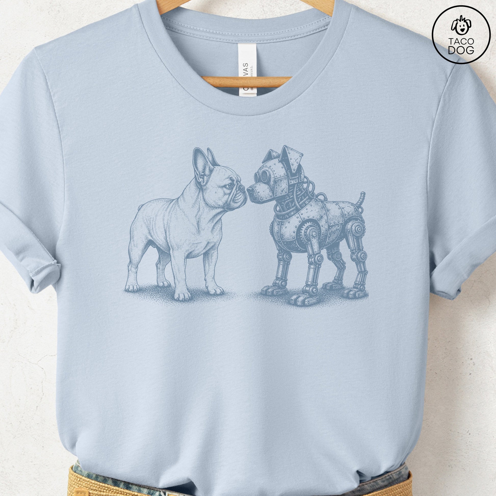 French Bulldog Frenchie Robot Dog T-Shirt Light Blue S Taco-Dog