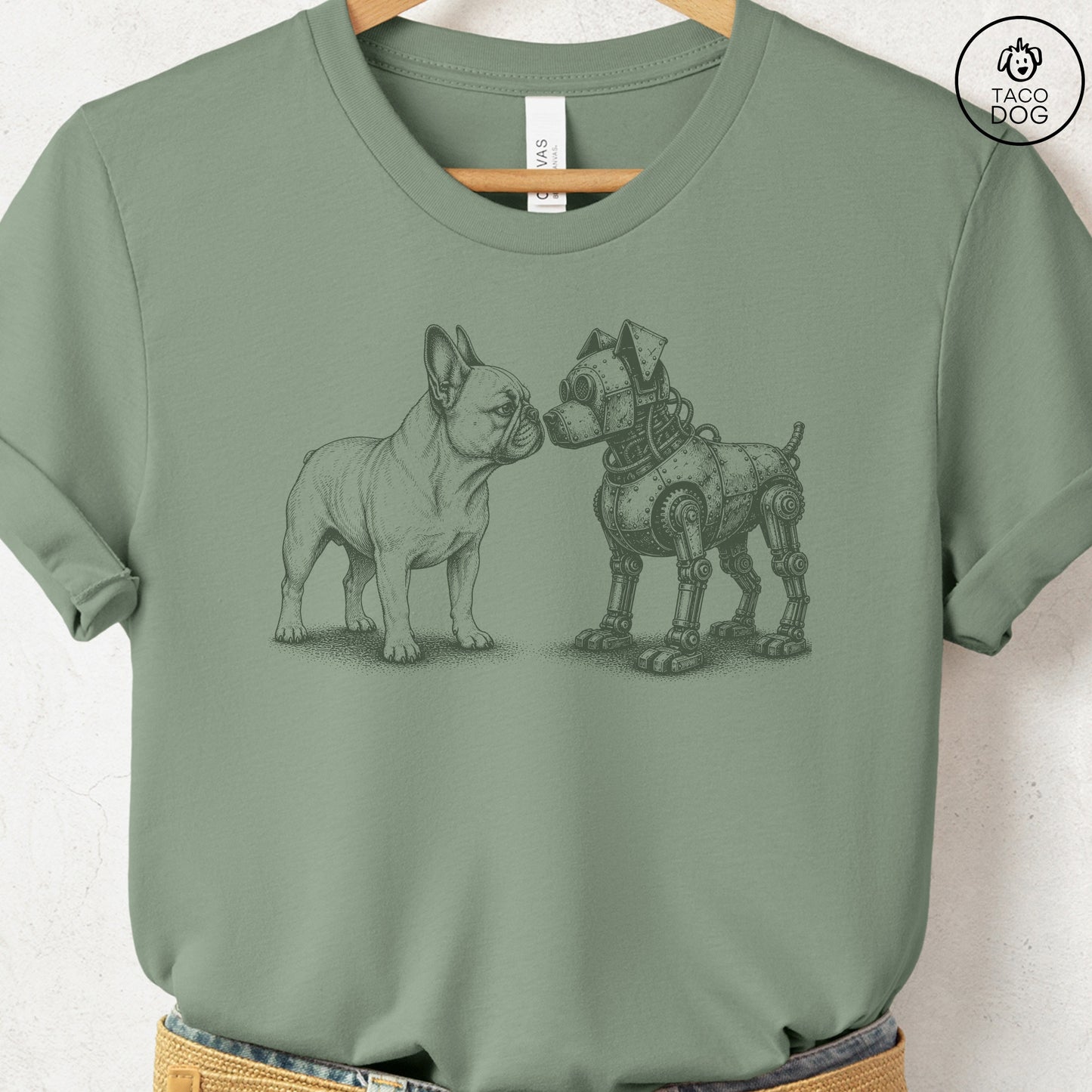 French Bulldog Frenchie Robot Dog T-Shirt Sage S Taco-Dog