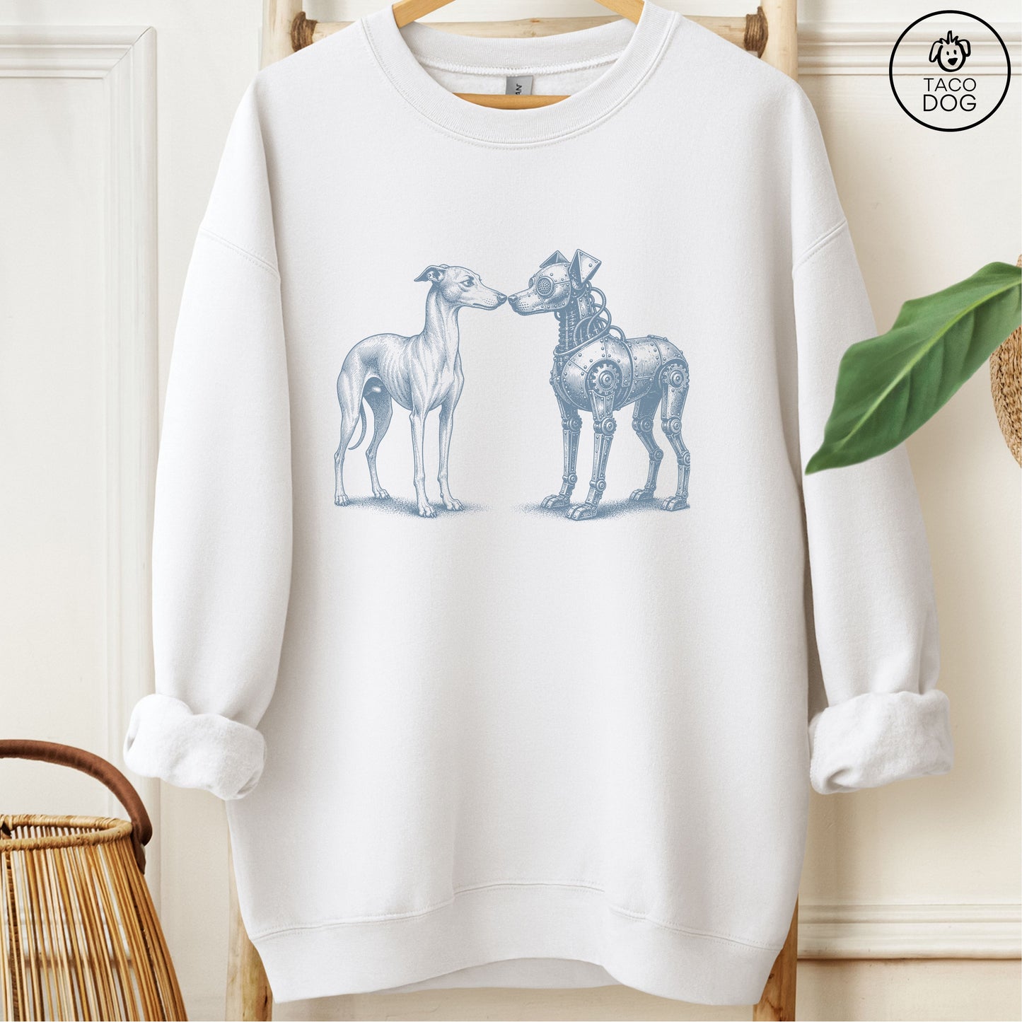 Italian Greyhound Whippet Robot Dog Sweatshirt White M Taco-Dog