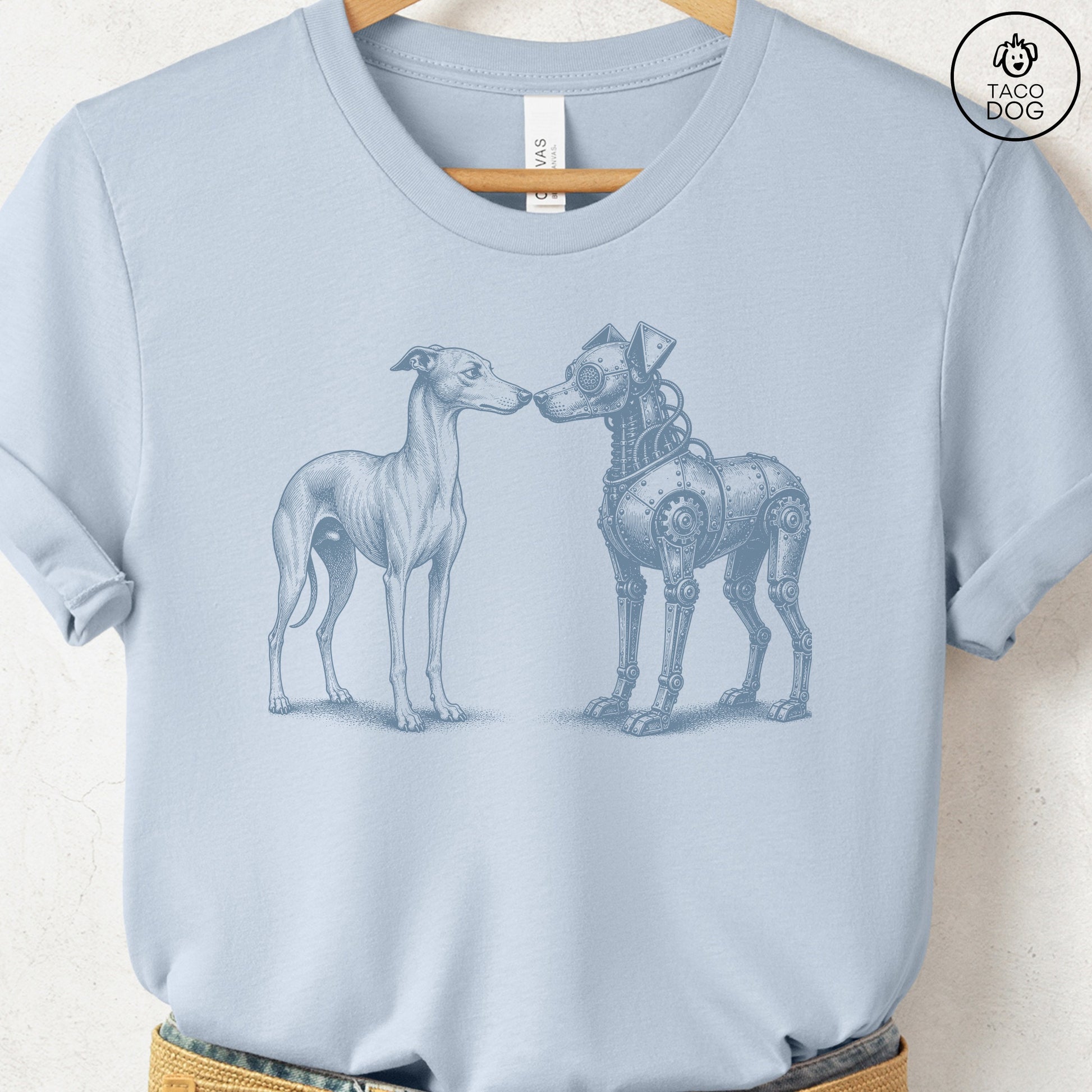 Italian Greyhound Whippet Robot Dog T-Shirt Light Blue S Taco-Dog