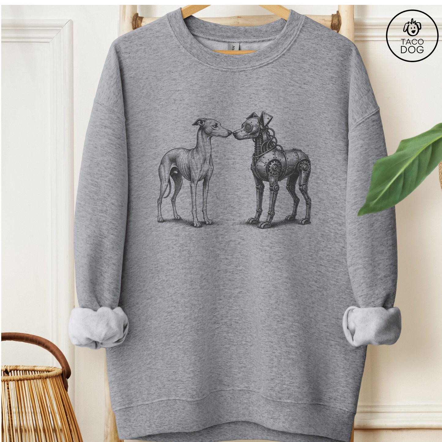 Italian Greyhound Whippet Robot Dog Sweatshirt Graphite Heather M Taco-Dog