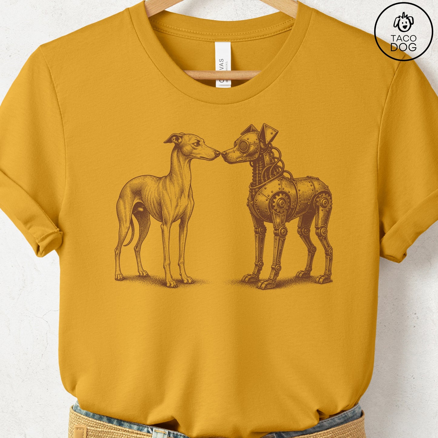 Italian Greyhound Whippet Robot Dog T-Shirt Mustard S Taco-Dog