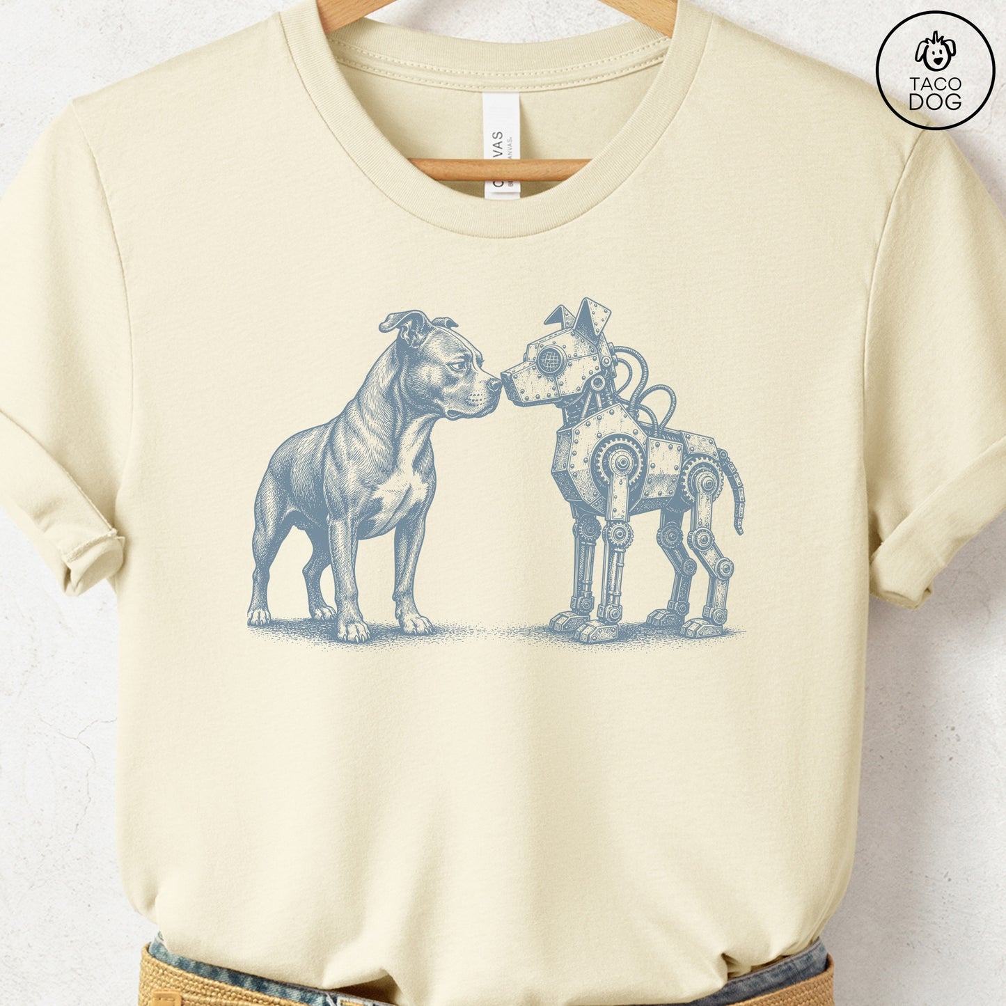 Pitbull Robot Dog T-Shirt Natural S Taco-Dog