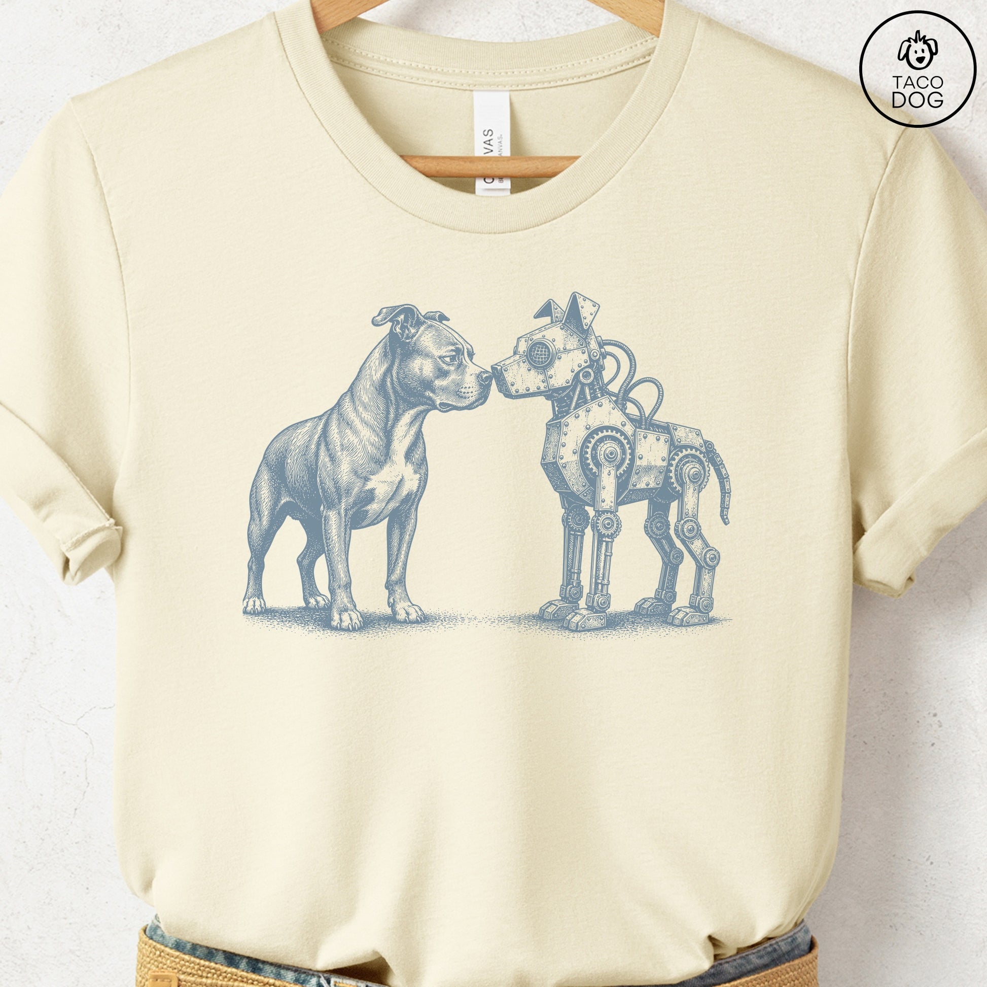 Pitbull Robot Dog T-Shirt Natural S Taco-Dog