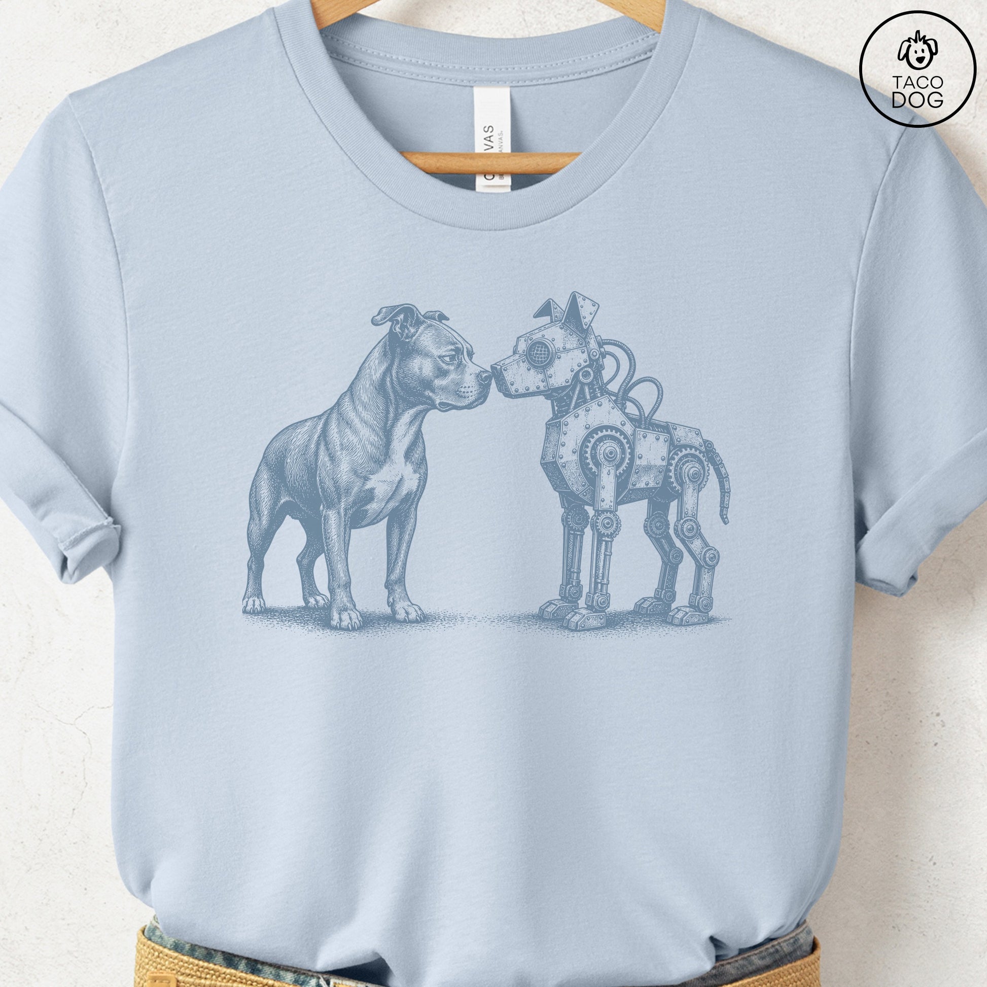 Pitbull Robot Dog T-Shirt Light Blue S Taco-Dog