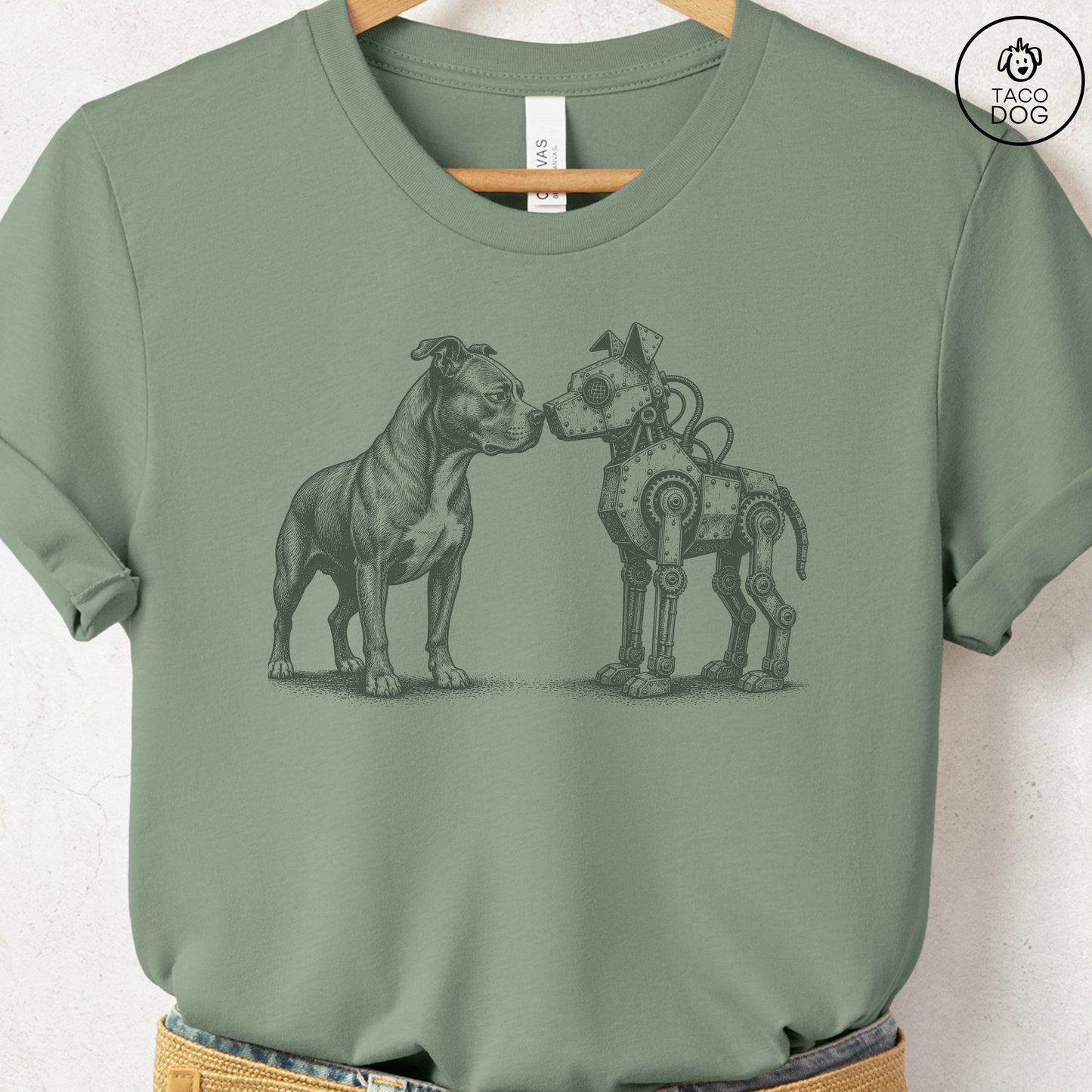Pitbull Robot Dog T-Shirt Sage S Taco-Dog