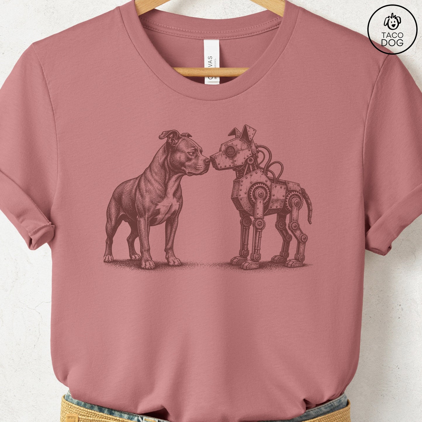 Pitbull Robot Dog T-Shirt Heather Mauve S Taco-Dog