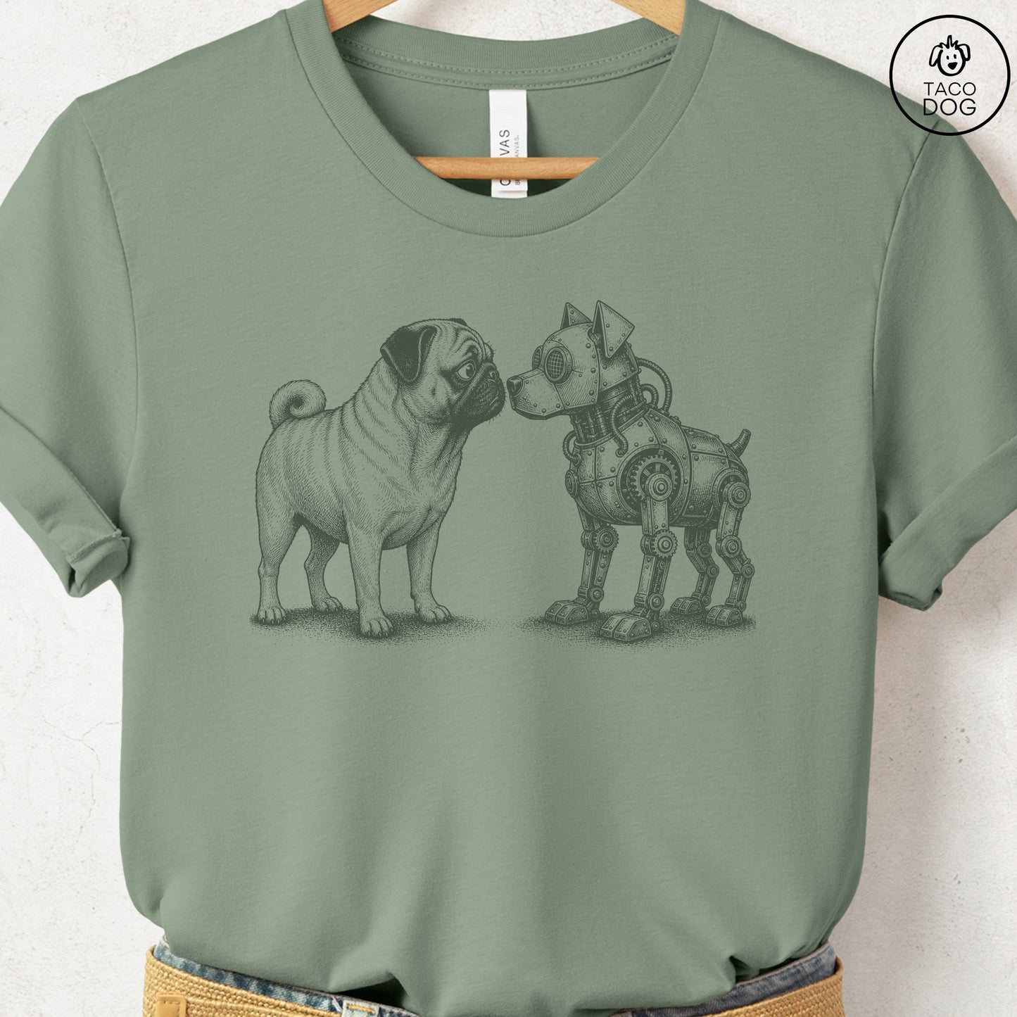 Pug Robot Dog T-Shirt Sage S Taco-Dog