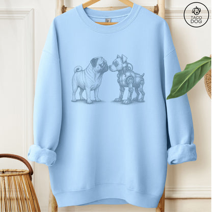 Pug Robot Dog Sweatshirt Light Blue M Taco-Dog