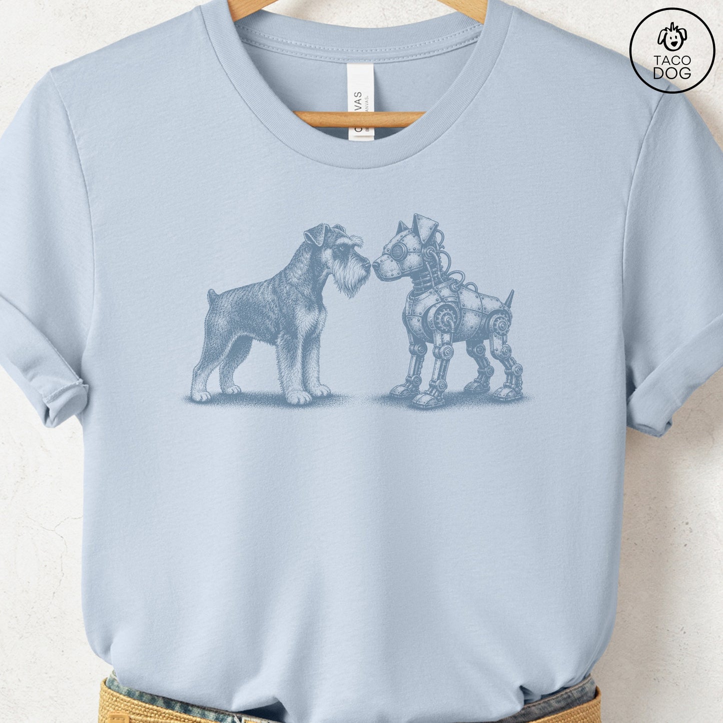 Schnauzer Robot Dog T-Shirt Light Blue S Taco-Dog