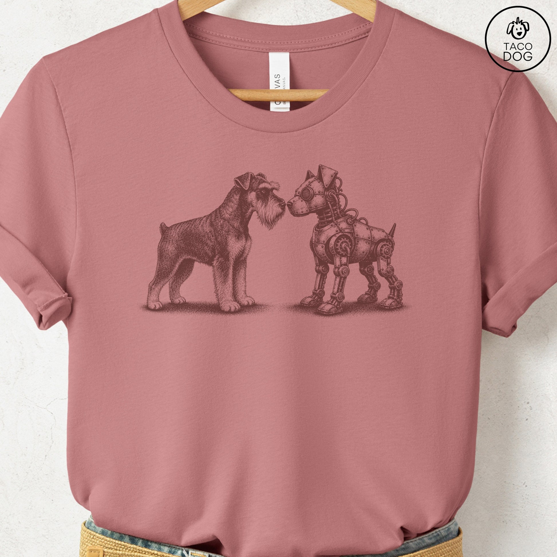 Schnauzer Robot Dog T-Shirt Heather Mauve S Taco-Dog