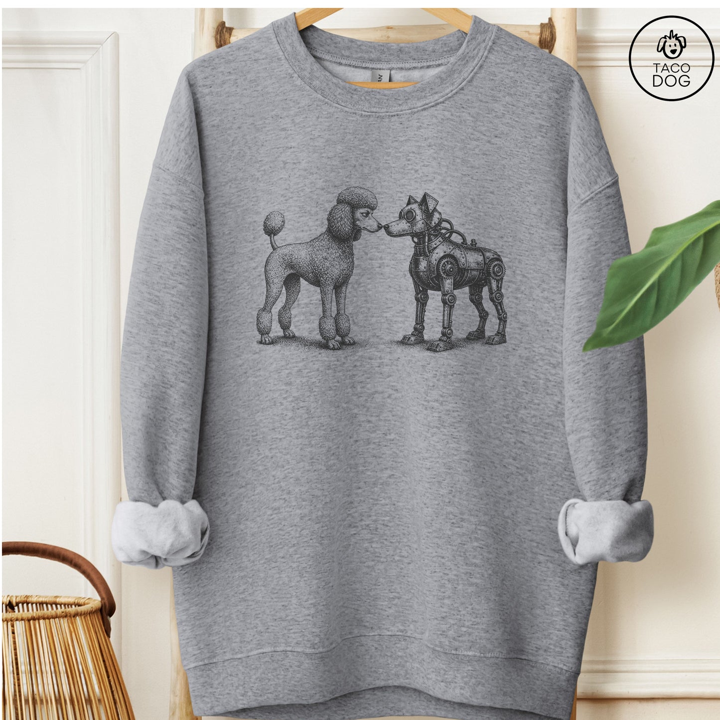 Poodle Robot Dog Sweatshirt Graphite Heather M Taco-Dog