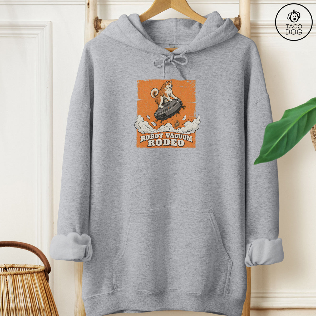 Akita Robot Vacuum Rodeo Hoodie Graphite Heather Taco-Dog