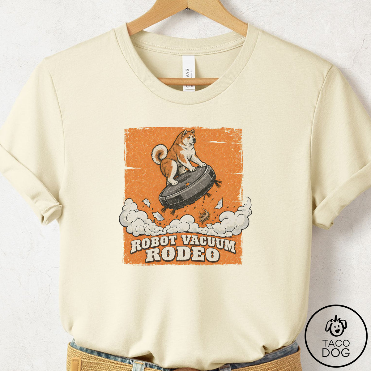 Akita Robot Vacuum Rodeo T-Shirt Natural Taco-Dog