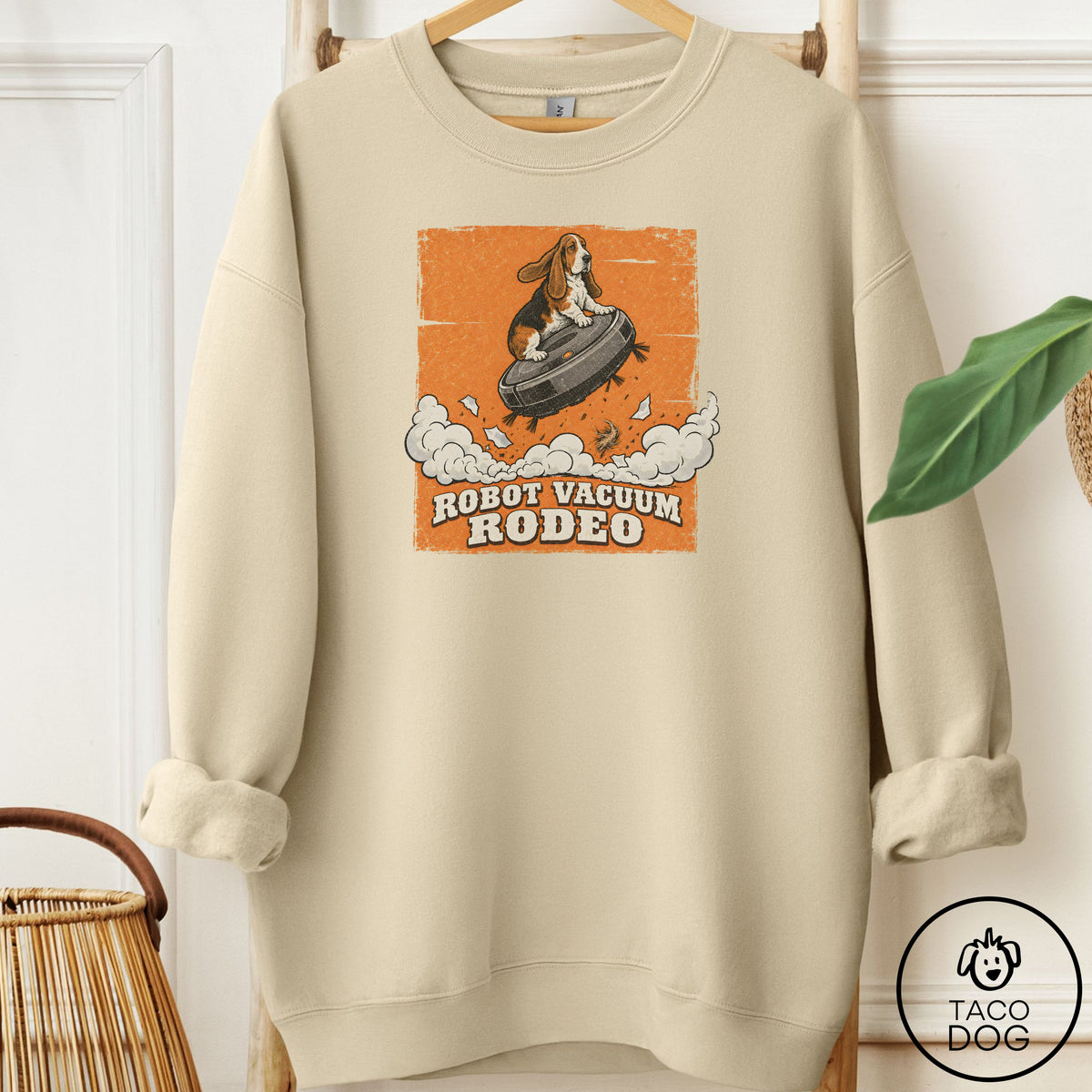 Basset Hound Robot Vacuum Rodeo Sweatshirt Sand Taco-Dog