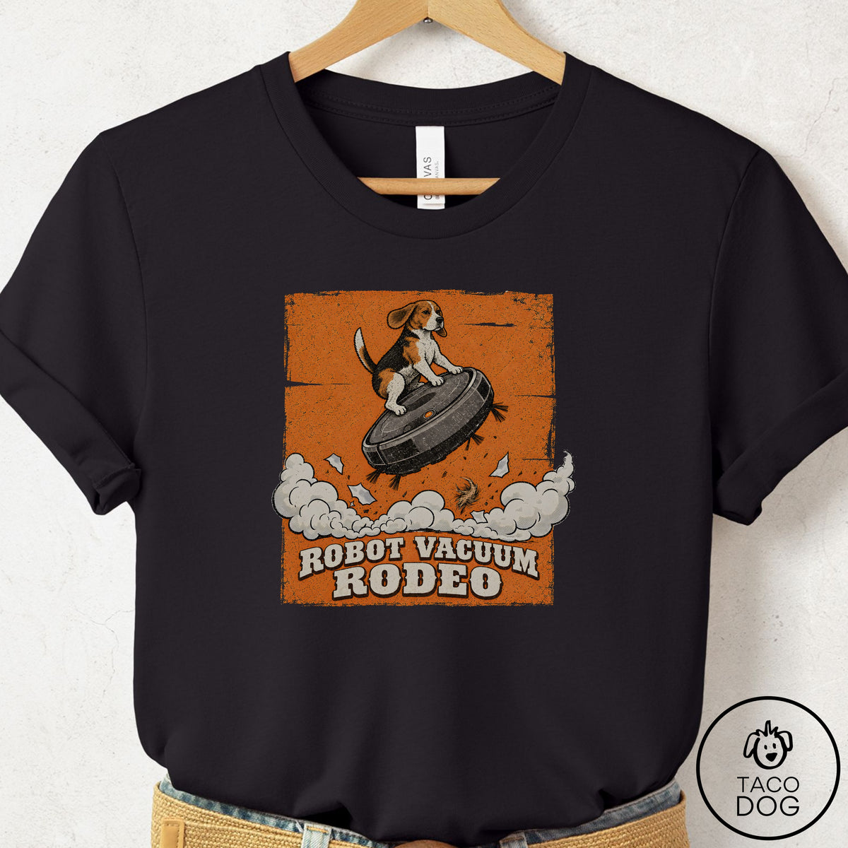 Beagle Robot Vacuum Rodeo T-Shirt Black Taco-Dog