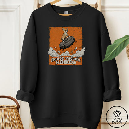 Chihuahua Robot Vacuum Rodeo Sweatshirt Black Taco-Dog