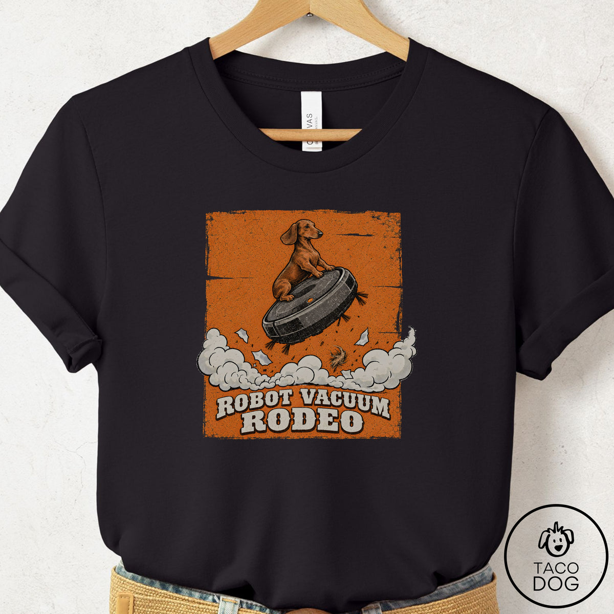 Dachshund Robot Vacuum Rodeo T-Shirt Black Taco-Dog