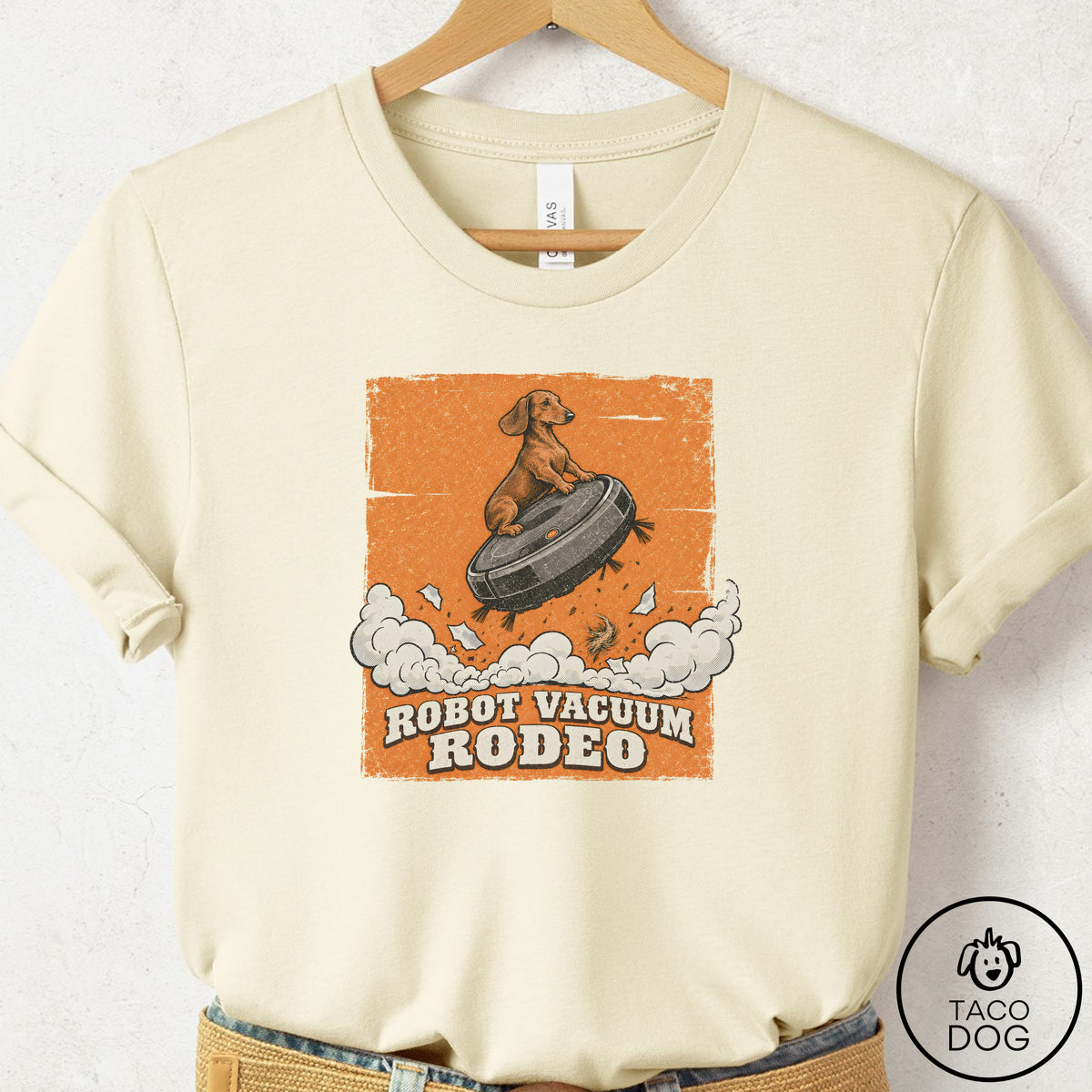 Dachshund Robot Vacuum Rodeo T-Shirt Natural Taco-Dog