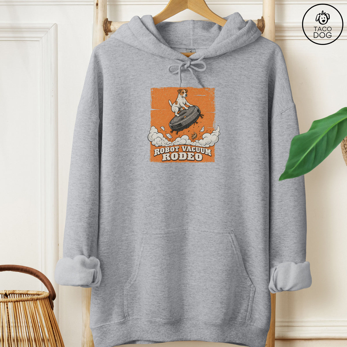 Jack Russell Robot Vacuum Rodeo Hoodie Graphite Heather Taco-Dog