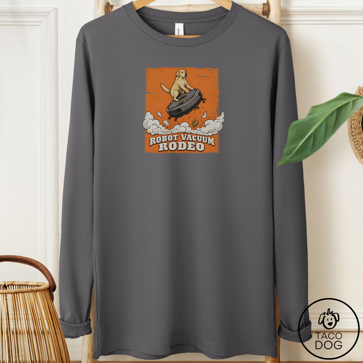 Labrador Retriever Robot Vacuum Rodeo Long Sleeve Tee Asphalt Taco-Dog