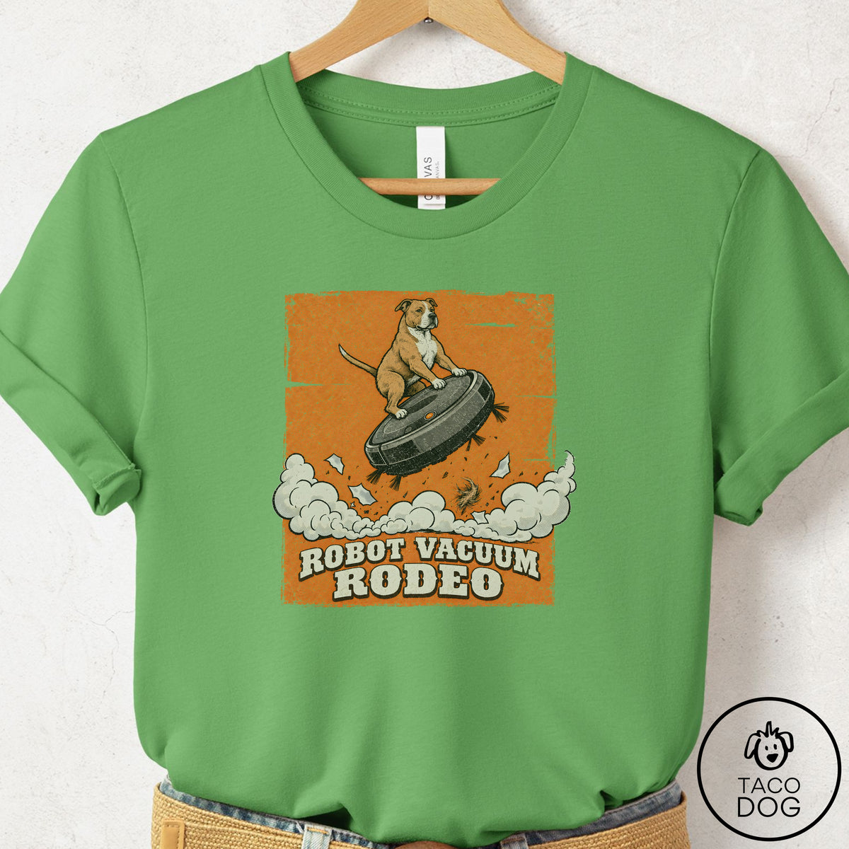 Pitbull Robot Vacuum Rodeo T-Shirt Leaf Taco-Dog