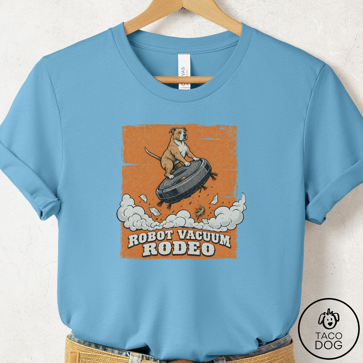 Pitbull Robot Vacuum Rodeo T-Shirt Ocean Blue Taco-Dog