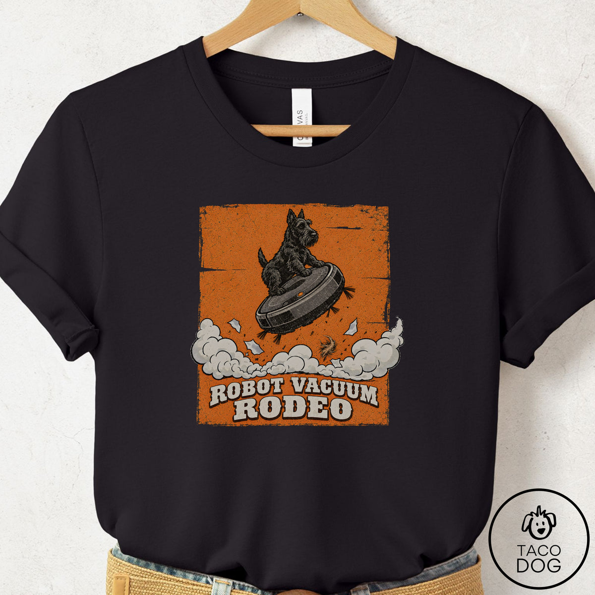 Scottie Robot Vacuum Rodeo T-Shirt Black Taco-Dog