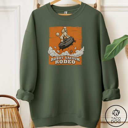 Poodle Robot Vacuum Rodeo Sweatshirt Military Green Taco-Dog