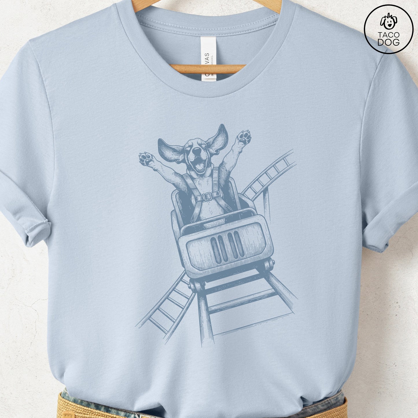 Basset Hound Roller Coaster T-Shirt Light Blue S Taco-Dog