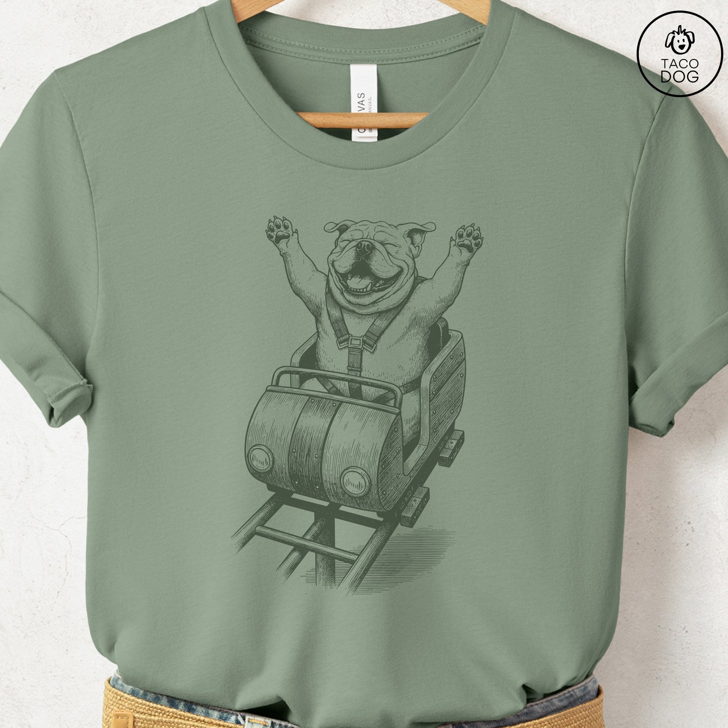 English Bulldog Roller Coaster T-Shirt Taco-Dog