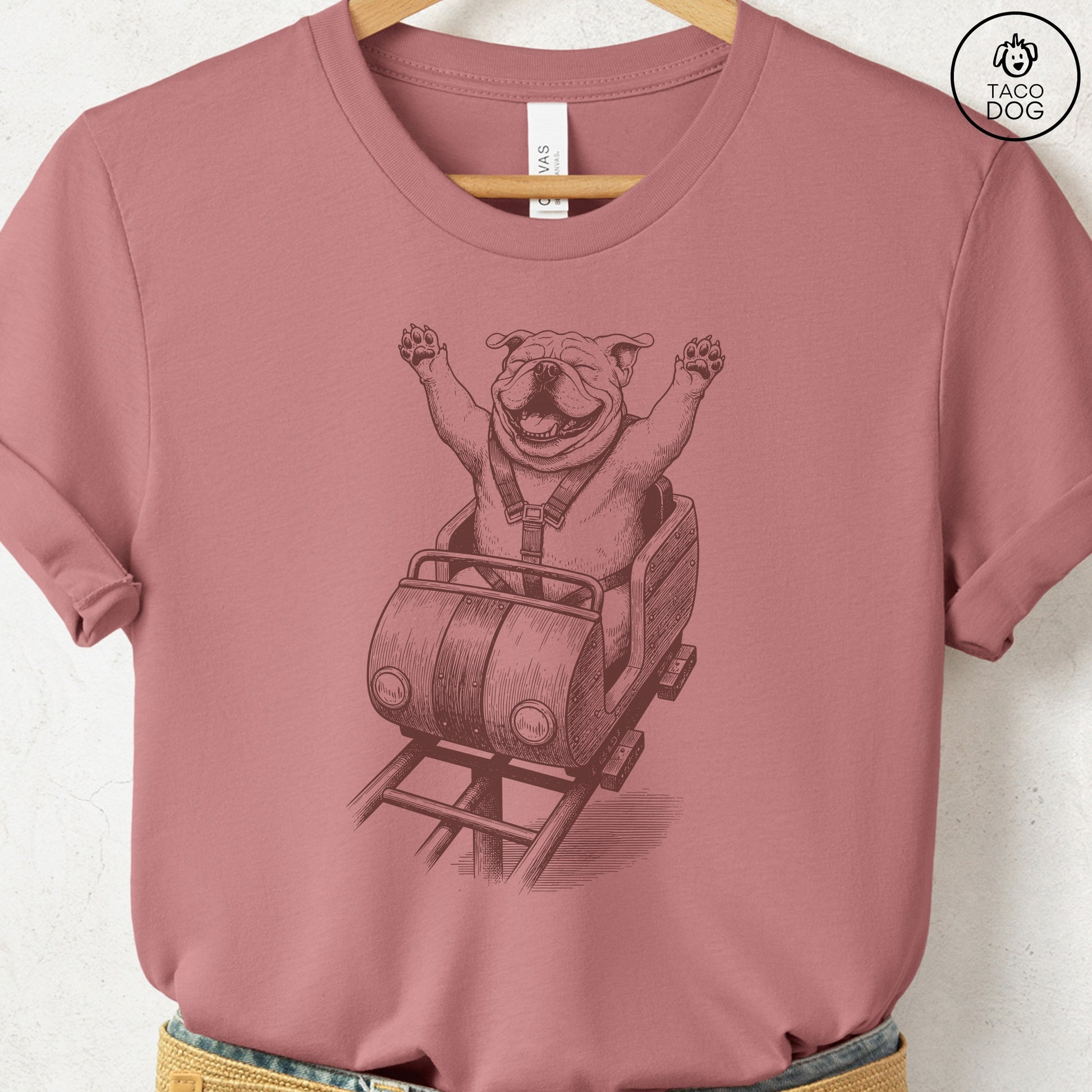 English Bulldog Roller Coaster T-Shirt Taco-Dog