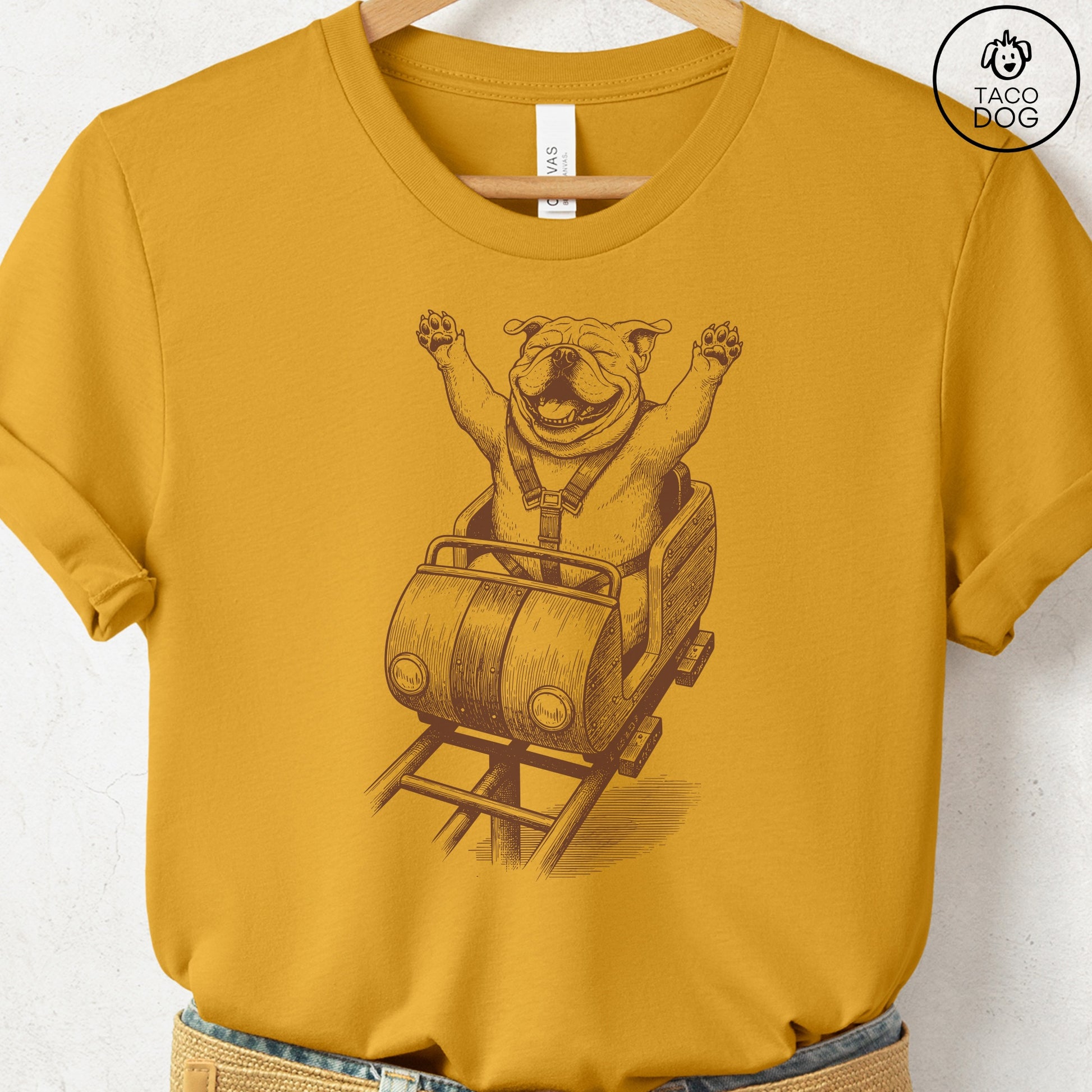 English Bulldog Roller Coaster T-Shirt Taco-Dog