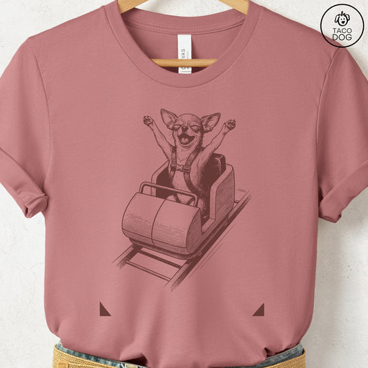 Chihuahua Roller Coaster T-Shirt Heather Mauve S Taco-Dog