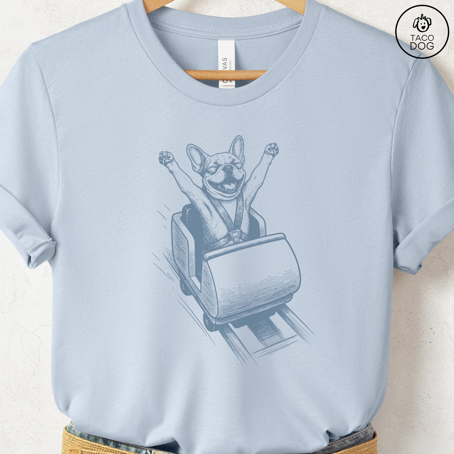 French Bulldog Frenchie Roller Coaster T-Shirt Light Blue S Taco-Dog