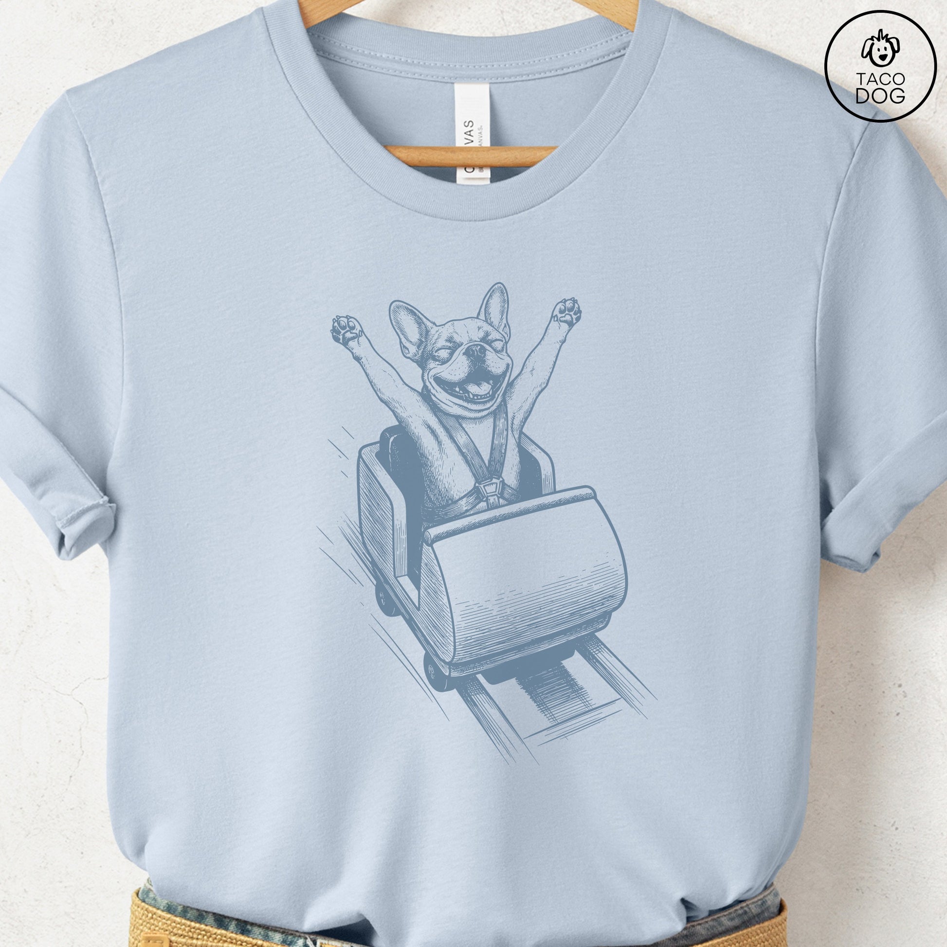 French Bulldog Frenchie Roller Coaster T-Shirt Light Blue S Taco-Dog