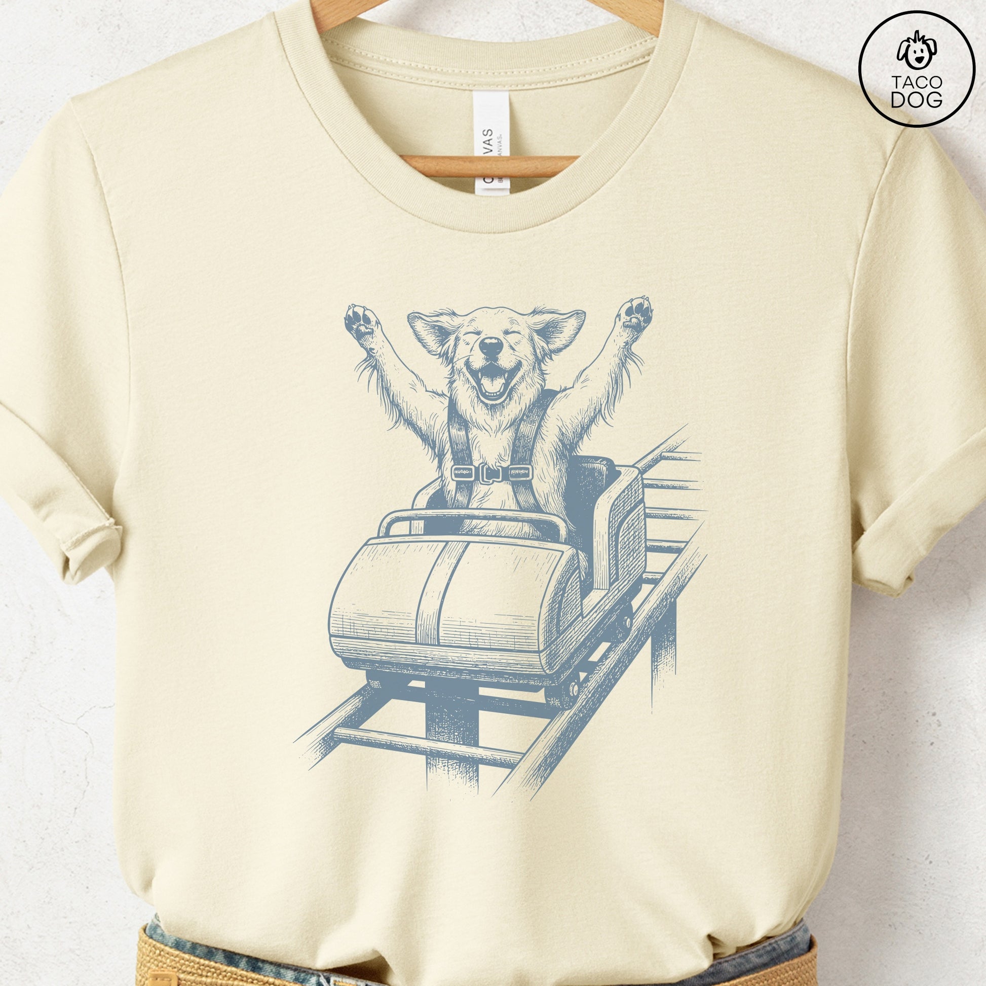 Golden Retriever Roller Coaster T-Shirt Natural S Taco-Dog