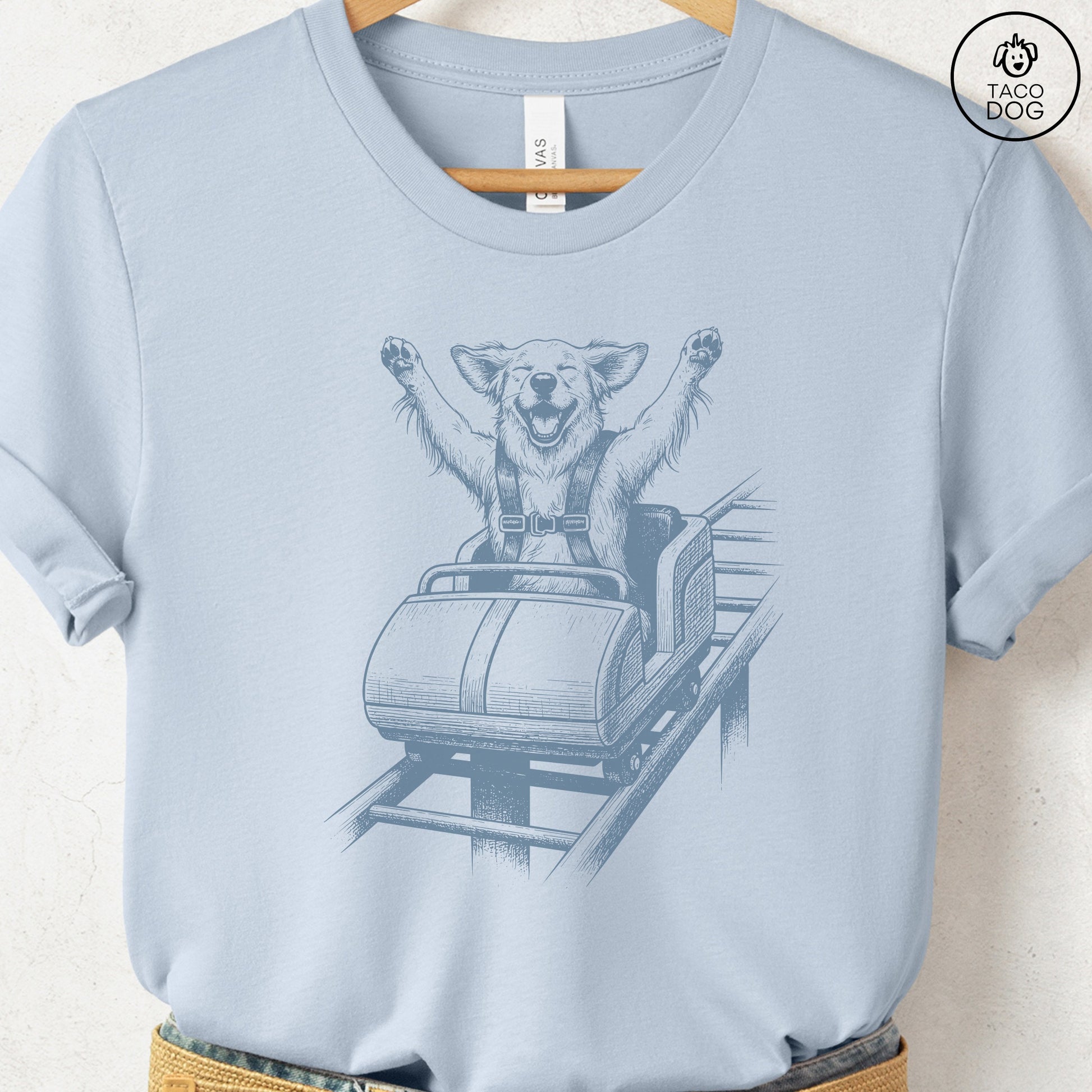 Golden Retriever Roller Coaster T-Shirt Light Blue S Taco-Dog