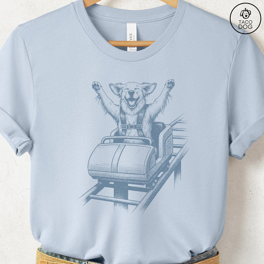 Golden Retriever Roller Coaster T-Shirt Light Blue S Taco-Dog