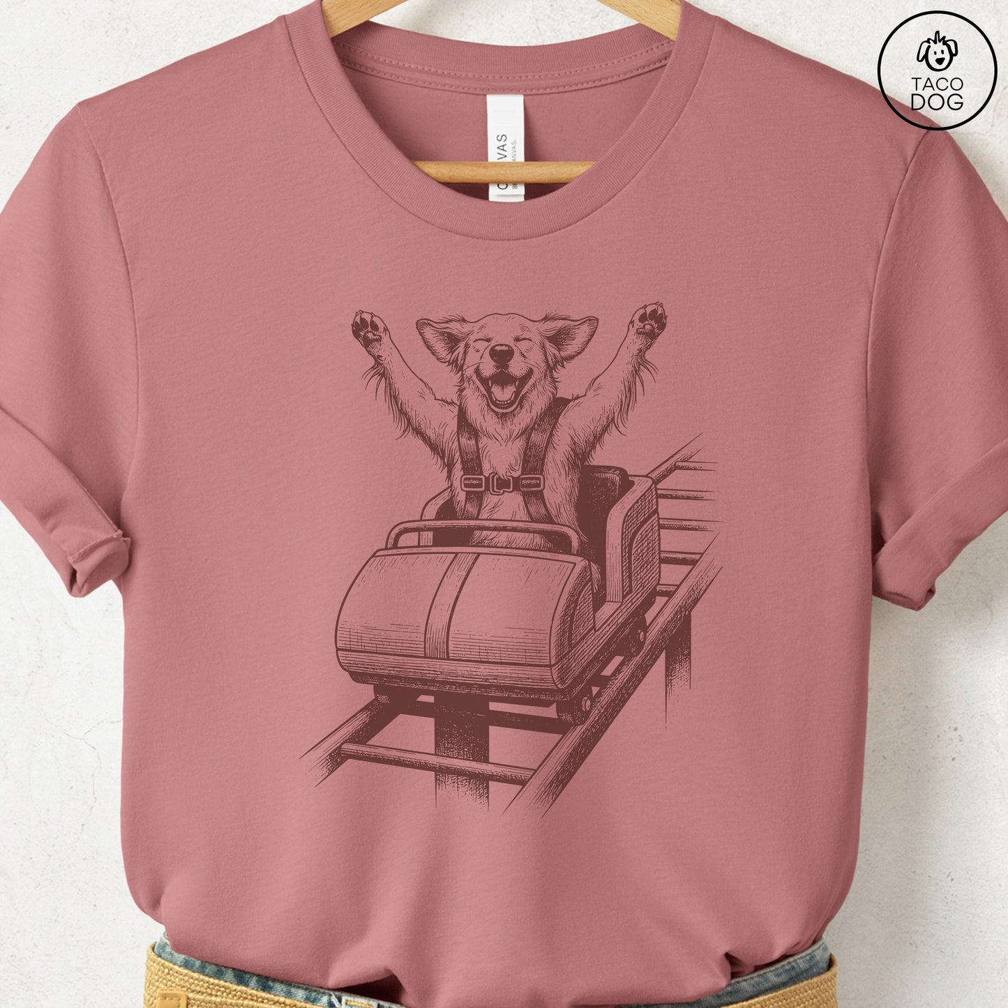 Golden Retriever Roller Coaster T-Shirt Heather Mauve S Taco-Dog