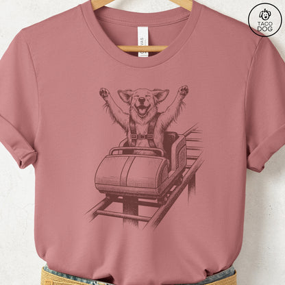 Golden Retriever Roller Coaster T-Shirt Heather Mauve S Taco-Dog