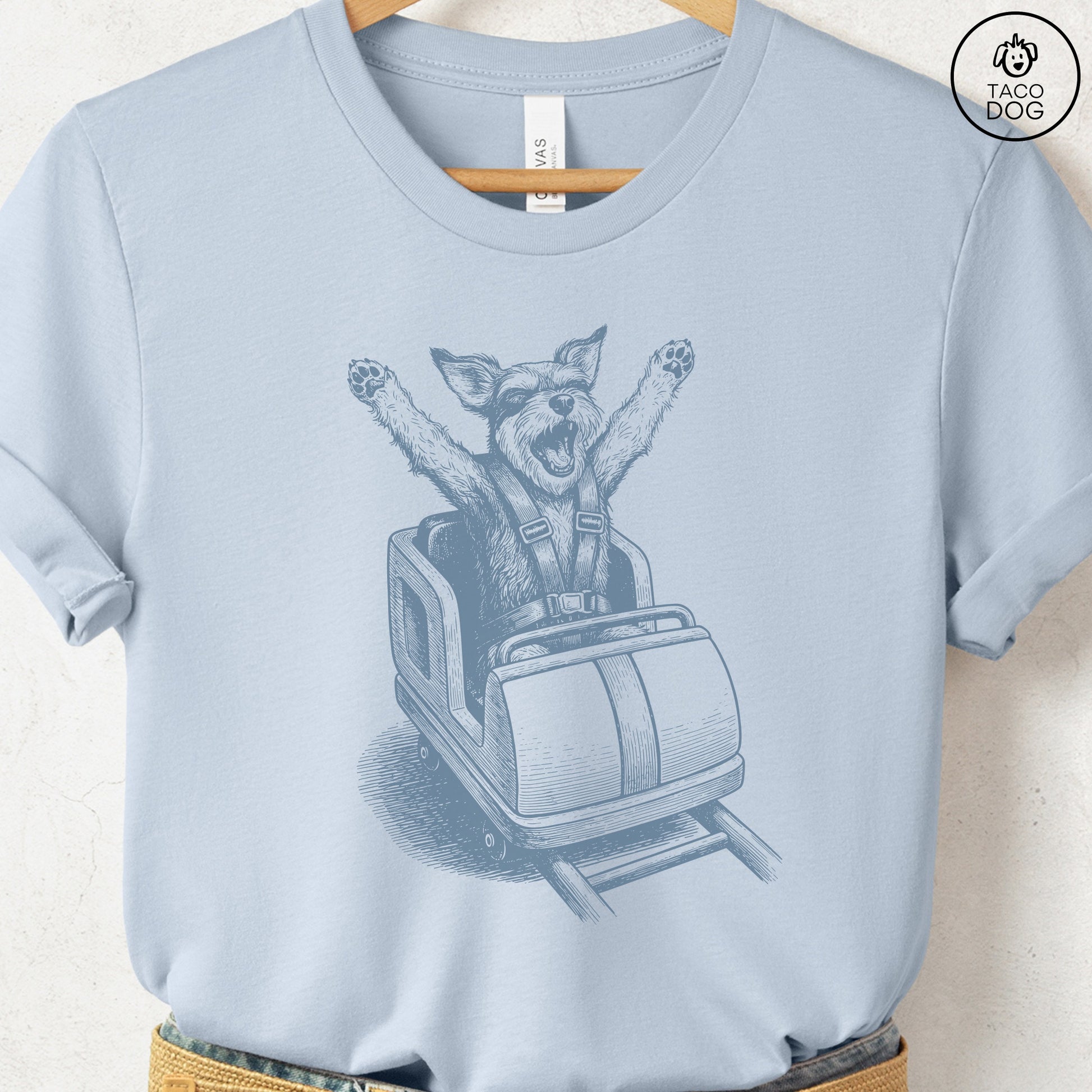 Schnauzer Roller Coaster T-Shirt Light Blue S Taco-Dog